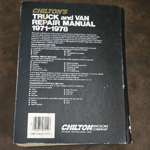 CHILTONS Truck & Van Repair Manual 1971-1978 Hardcover - Picture 2 of 4